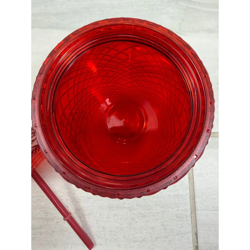 Starbucks 2021 Holiday Red Grid Textured Cold Cup Tumbler 16oz With Straw